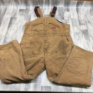 ✅Mens 46/48 Reg Dickies Quilted Insulated Bib Overalls Brown Duck Canvas STAINED